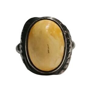 Vintage Sterling Silver Egg Yolk Amber Ring - Natural Beauty